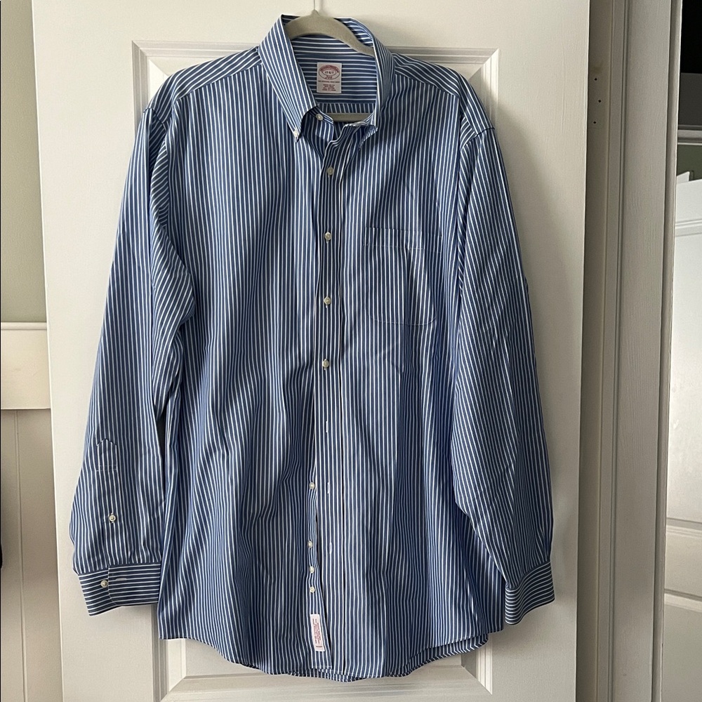 Brooks Brothers Blue and White Striped Button-Down Dress Shirt
